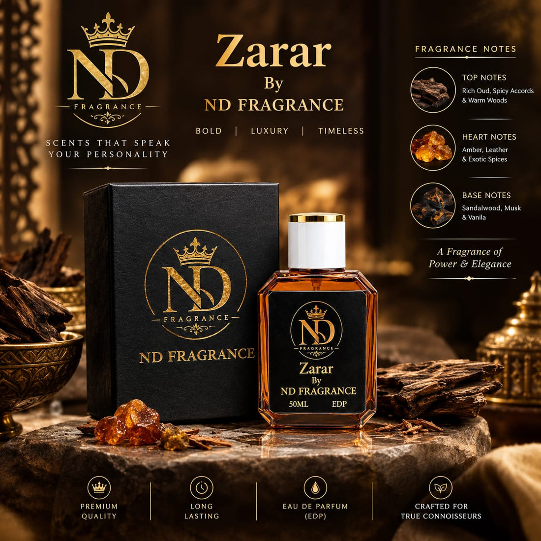 Black Oud 50ML EDP by ND Fragrance with luxury black packaging